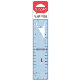 Maped - Outil de traçage 2 en 1 - Règle 20cm et Equerre 45° et 60° - Règle + Equerre Incassable - Facilite les Perpendiculaires