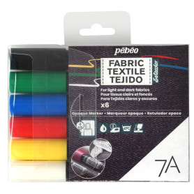 Pébéo - Set de 6 marqueurs spécial tissu et textiles foncés et opaques