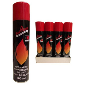 Lot 12 Bouteilles Recharge Universelle de Gaz pour Briquet 300ml + 5 Embout
