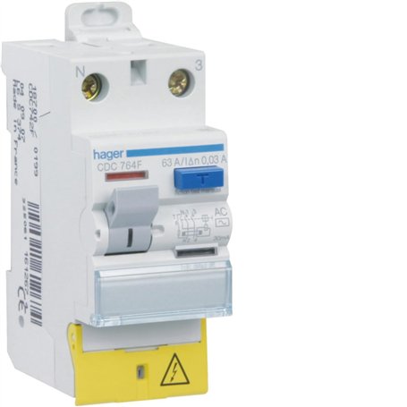 interrupteur différentiel hager - 63a - 30 ma - 2 pôles - type ac - vis / vis - bd
