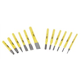 Stanley 4-18-299 Jeu De Pointeaux Et Burins 12 Pièces - Acier Chrome Vanadium Durci Et Trempé - Finition En Laque De Poudre