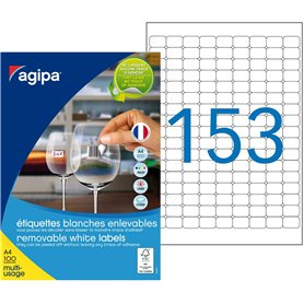 Agipa 101625 Lot de 15300 Etiquettes multi usage enlevable coins arrondis 22 x 16 mm Blanc