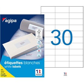 Agipa 118994 Lot de 3000 Etiquettes DIN A4 multi usage pose express droits 70 mm x 29
