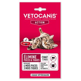 VETOCANIS COLLIER DIMPYLATE VETOBIOTIC| 4 Mois et Anti-Tiques 3 Mois Chat>3 Mois|Élimine les Puces Traitement à Usage Vétérinair