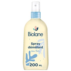 BIOLANE - Spray Démêlant Bébé – Démêle efficacement - Facilite le coiffage - Sans Rincage – Lin Français – 98% d'origine naturel