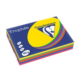 CLAIREFONTAINE Ramette 5x50 feuilles papier Trophée 160g A4 assortis intense