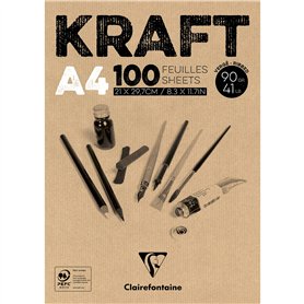 Clairefontaine 96545C Bloc Encollé Papier Kraft - 100 Feuilles Papier Kraft Vergé Brun A4 21x29