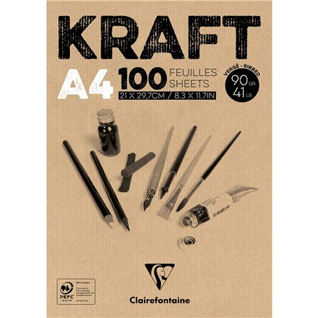 Clairefontaine 96545C Bloc Encollé Papier Kraft - 100 Feuilles Papier Kraft Vergé Brun A4 21x29
