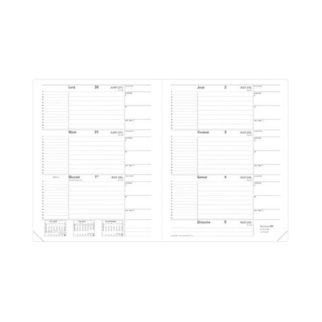 Quo Vadis - 1 Recharge Pour Agenda Semainier Le Principal - Août 2025 à Août 2026 - Dimension : 18 x 24 cm