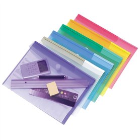 Djois made by Tarifold 12 Enveloppes Porte-documents Plastique Fermeture Scratch Format A4-6 couleurs x2 (Bleu