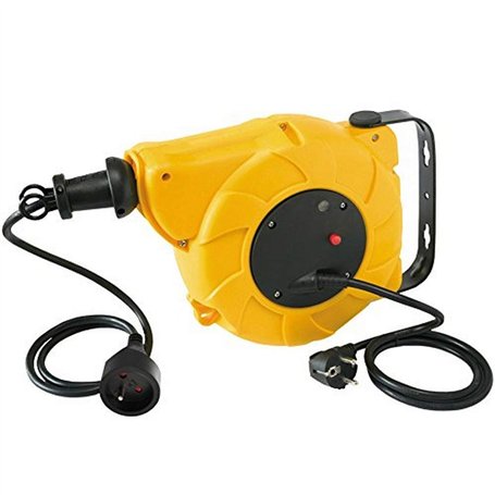Electraline 209000011 Enrouleur automatique mural disjoncteur thermique câble 3G1mm² 16 A 13+2 m Jaune/Noir