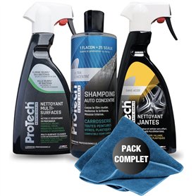 ProTechMC | Kit Nettoyant Voiture Interieur et Extérieur | Nettoyant Multi-Surfaces | Shampoing Carrosserie | Nettoyant Jantes |
