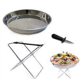 Cook Concept KU6102 Plateau à Fruits de mer avec Support pliable et Couteau à Huîtres Gris et noir Inox D34