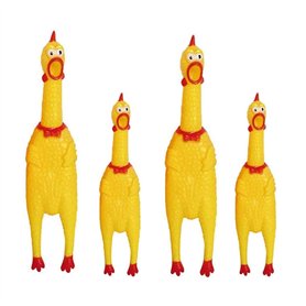 ProLeo Lot de 4 poules en caoutchouc jaune qui hurlent - Jouet couineur en caoutchouc - Jouet de décompression - Gadgets de déco