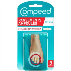 Compeed - 8 Pansements Hydrocolloïdes - Orteils - Seconde Peau - Cicatrisation rapide