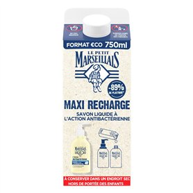 Le Petit Marseillais | Maxi Recharge Savon Liquide à l'Action Antibactérienne (brique de 750 ml) – Recharge savon liquide pour f