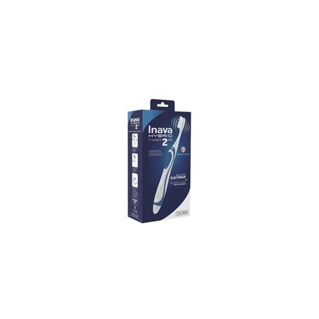 INAVA Brosse à dents électrique hybride - Blanc - Vibrante - Manche en silicone - Poils souples - Durable - Automatique - Avec f