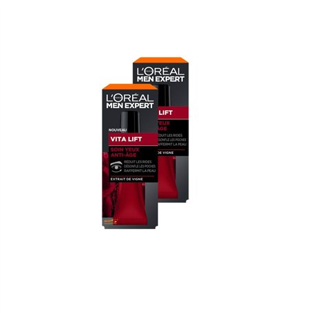 L'Oréal Men Expert - Soin Yeux Anti-Âge pour Homme - Pour les Peaux Matures - Vita Lift - 15 ml - Lot de 2
