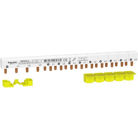 Schneider Electric - Resi9 - Peigne Monobloc - 3P+N - 63A - 13 modules - Cache Dents 5M - R9PXH413