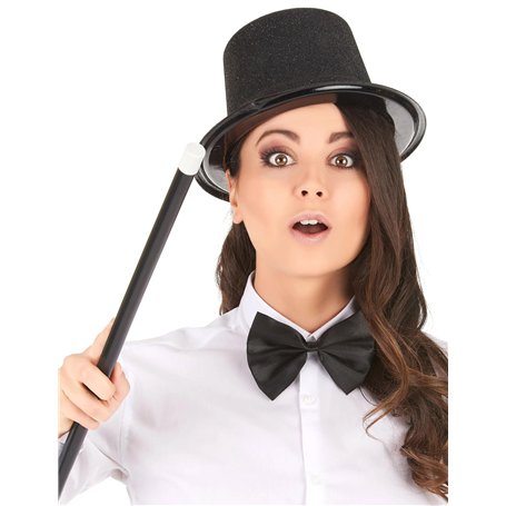 DEGUISE TOI - Chapeau Haut de Forme Plastique pailleté Noir Adulte - Chapeau - Taille Unique - Noir - Accessoires pour déguiseme