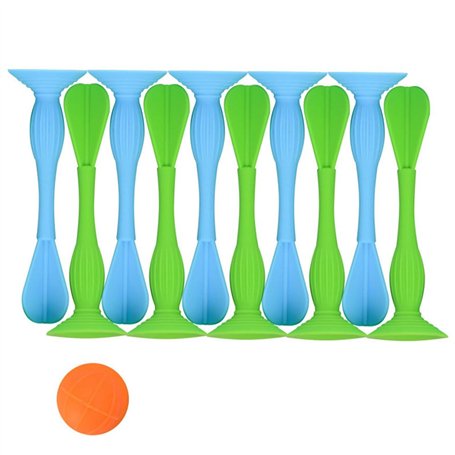 Wonsunte Lot de 11 Fléchettes Polyvalentes en Silicone avec Ventouse Cible Jeu De Fléchettes Souple Bleu Et Vert Jeu De Lancer C