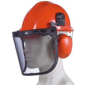 Casque forestier SINGER orange/casque coquille anti bruit/porte visière/visière grillagée - HGCF01