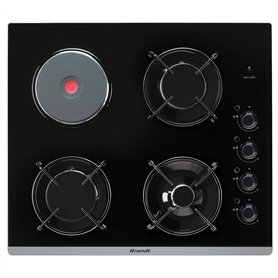 Brandt - BPG6413BM - Plaque Gaz et Electrique - Table de Cuisson - Noir - 4 Foyers - 1500W Electrique et 6200 Gaz - Encastrement