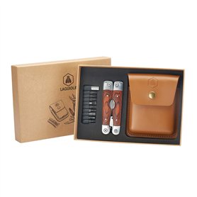 LAGUIOLE - Laguiole 40268486 Pince Multifonctions (8 Fonctions) en Acier Inoxydable avec Manche en Bois de Pakka et Etui en Cuir