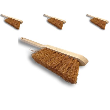 Balayette brosse en fibres de coco naturel | Lot de 3 | Manche long en bois | Longueur 45 cm | Produit écologique | Poussière sa