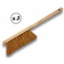 Balayette brosse en fibres de coco naturel | Lot de 3 | Manche long en bois | Longueur 45 cm | Produit écologique | Poussière sa