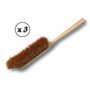 Balayette brosse en fibres de coco naturel | Lot de 3 | Manche long en bois | Longueur 45 cm | Produit écologique | Poussière sa