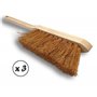 Balayette brosse en fibres de coco naturel | Lot de 3 | Manche long en bois | Longueur 45 cm | Produit écologique | Poussière sa