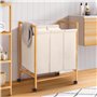 IDMarket - Panier à Linge 3 Compartiments en Bambou Rita Tissu écru avec roulettes