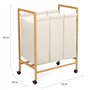 IDMarket - Panier à Linge 3 Compartiments en Bambou Rita Tissu écru avec roulettes