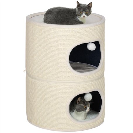 Pawhut Tour pour Chat Modulable - Tonneau Griffoir 3 Niveaux avec Fermeture Éclair Séparable