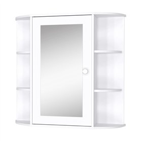 HOMCOM Armoire Murale avec Miroir Salle de Bain Meuble Miroir avec Rangement Toilettes 1 Porte + étagères latérales Blanc