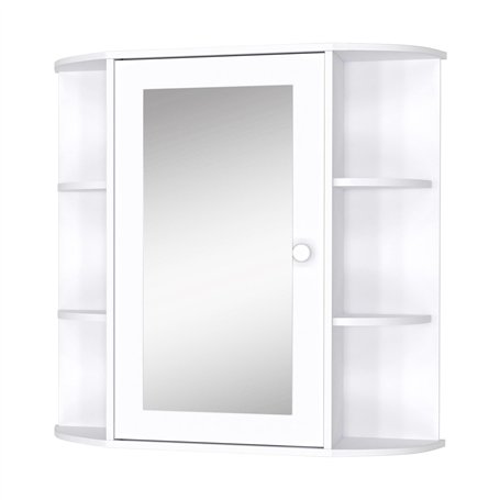 HOMCOM Armoire Murale avec Miroir Salle de Bain Meuble Miroir avec Rangement Toilettes 1 Porte + étagères latérales Blanc