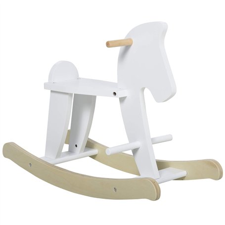 HOMCOM Cheval à Bascule en Bois - Jeu à Bascule avec Poignées