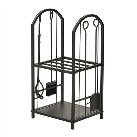 Outsunny Porte-bûches Range bûches 2 Niveaux étagère à Bois de cheminée serviteur de cheminée Multi-Accessoires 2 étagères dim.