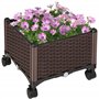 Outsunny Jardinière sur roulettes dim. 40L x 40l x 31H cm Insert d'irrigation Plastique Imitation rotin tressé Chocolat