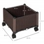 Outsunny Jardinière sur roulettes dim. 40L x 40l x 31H cm Insert d'irrigation Plastique Imitation rotin tressé Chocolat