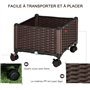 Outsunny Jardinière sur roulettes dim. 40L x 40l x 31H cm Insert d'irrigation Plastique Imitation rotin tressé Chocolat