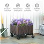 Outsunny Jardinière sur roulettes dim. 40L x 40l x 31H cm Insert d'irrigation Plastique Imitation rotin tressé Chocolat