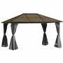 Outsunny Tonnelle pavillon de Jardin avec Toit Rigide Polycarbonate imperméable 4 parois latérales Anti-UV moustiquaires 4 x 3 m