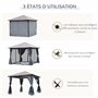 Outsunny Tonnelle pavillon de Jardin avec Toit Rigide Polycarbonate imperméable 4 parois latérales Anti-UV moustiquaires 4 x 3 m