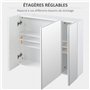 kleankin Armoire Murale de Salle de Bain avec 3 Portes Miroir et étagères réglables en MDF Blanc dim. 70L x 15l x 60H cm