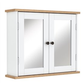 kleankin Armoire Murale avec Miroir pour Salle de Bain 2 Niveaux avec 1 étagère réglable et 2 Portes en Bois- dim. 56I x 14P x 4