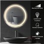 kleankin Miroir de Salle de Bain Rond LED Ø 60 cm Miroir Mural avec éclairage Interrupteur Tactile Fonction de mémoire système A