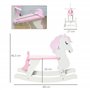 HOMCOM Cheval à Bascule en Bois pour Enfant de 1 à 3 Ans Jouet à Bascule bébé garçons et filless Repose-Pied butées Blanc et Ros