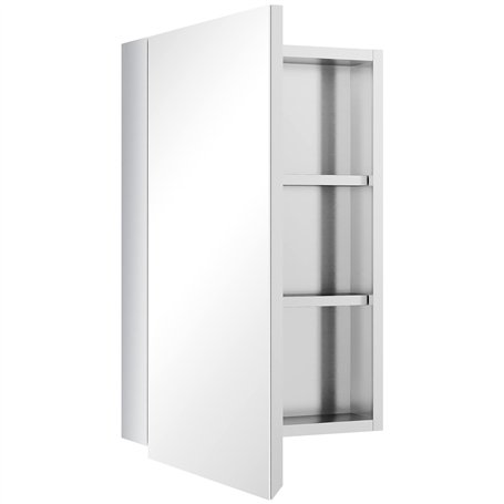 kleankin Armoire Miroir de Salle de Bain en Acier Inoxydable Armoire Murale de Toilette avec 1 Porte Miroir et 2 étagères dim. 3